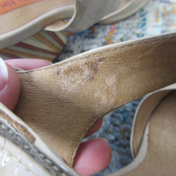 Miz Mooz Marnie High Heels Sandals Leather Strap 7 Beige Block y2k Stripe 520 - Picture 13 of 15